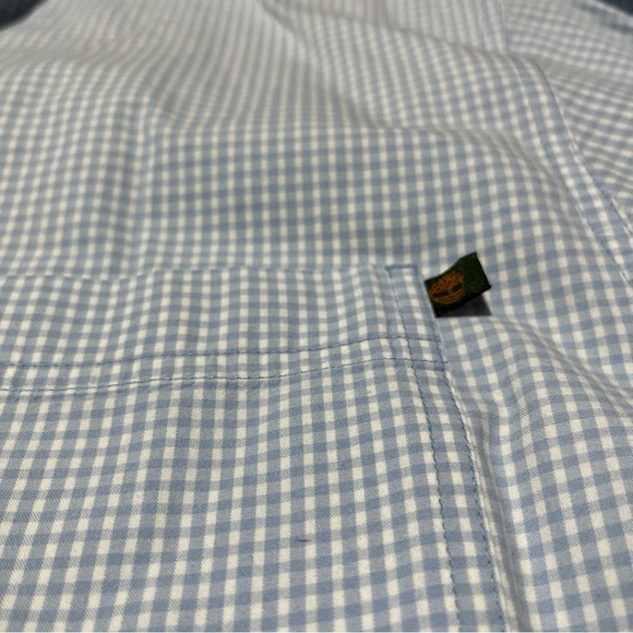 Timberland Shirt Mens Large Blue Gingham Plaid Check Button Up Long Sleeve Note - Picture 2 of 9